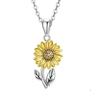2 LEFT! Silver Sunflower Charm Drop Necklace